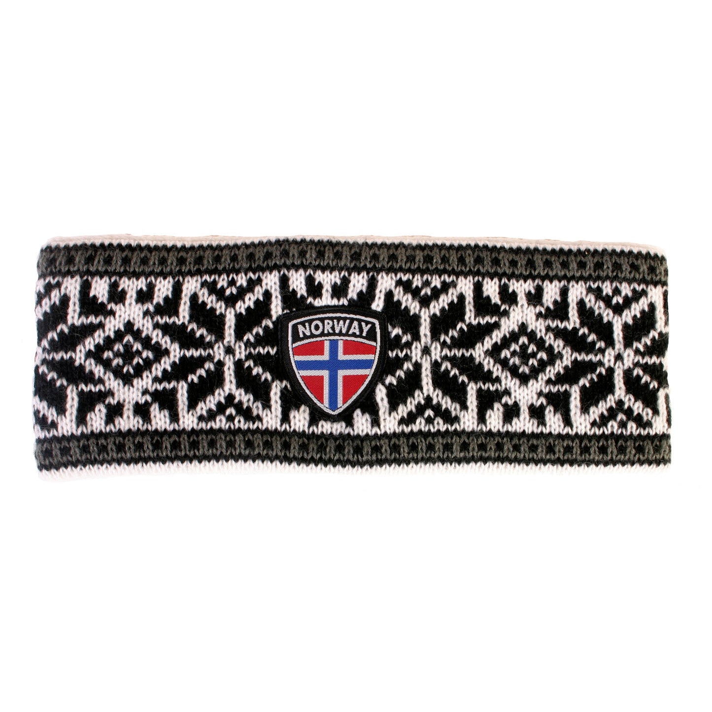 Pannebånd, strikket, hvit m/svarte stjerner