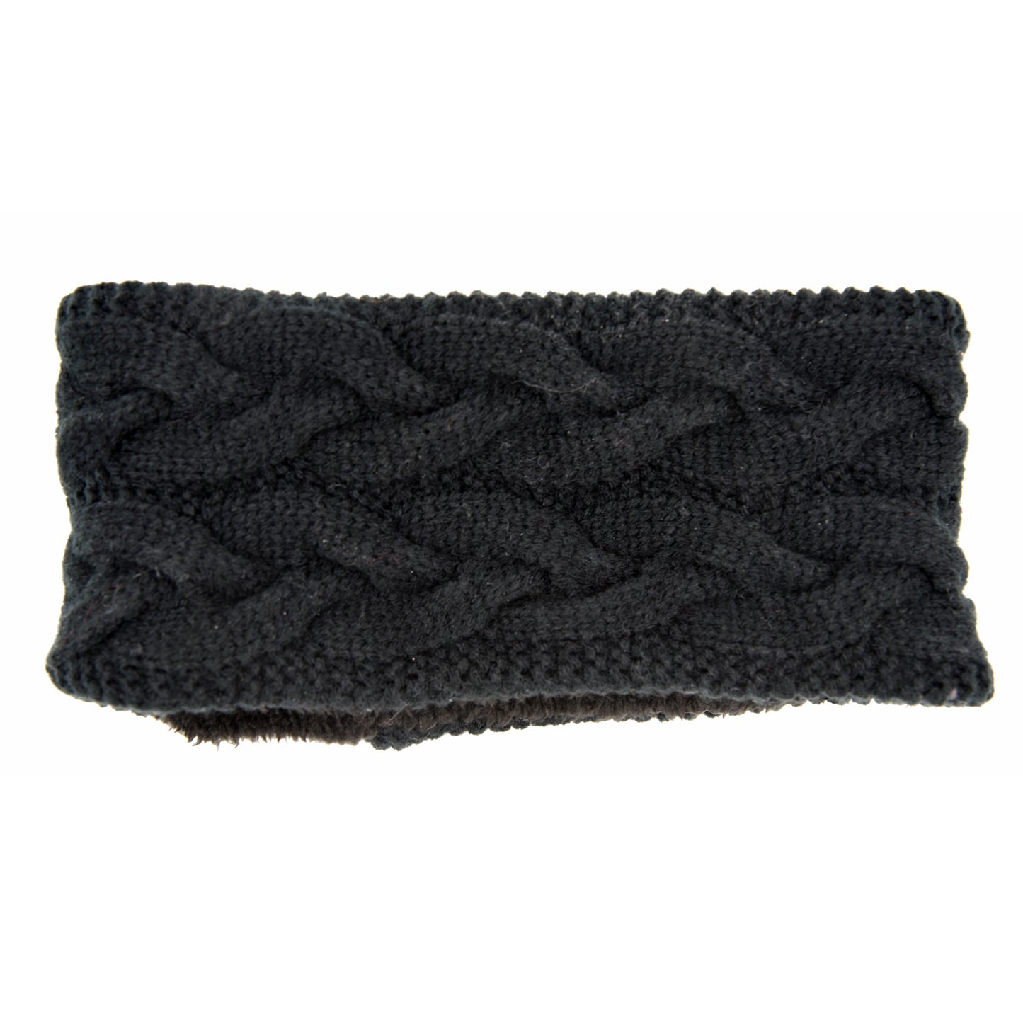Pannebånd, strikket, teddy fleece foret, svart