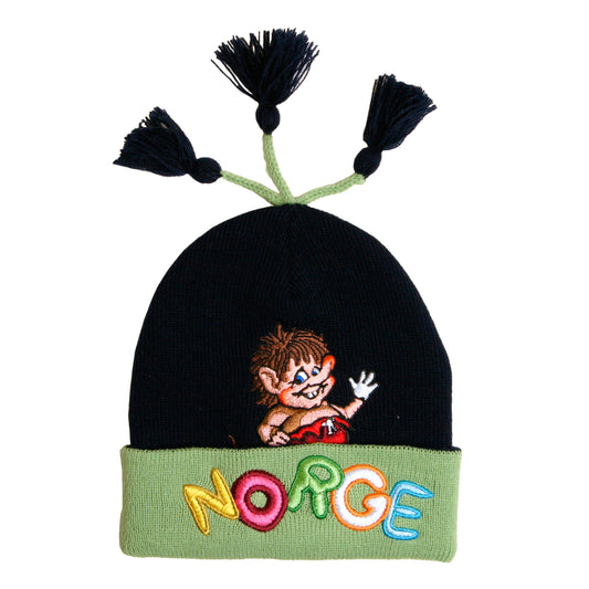 Strikkelue, barn, blå/grønn, Troll Norge