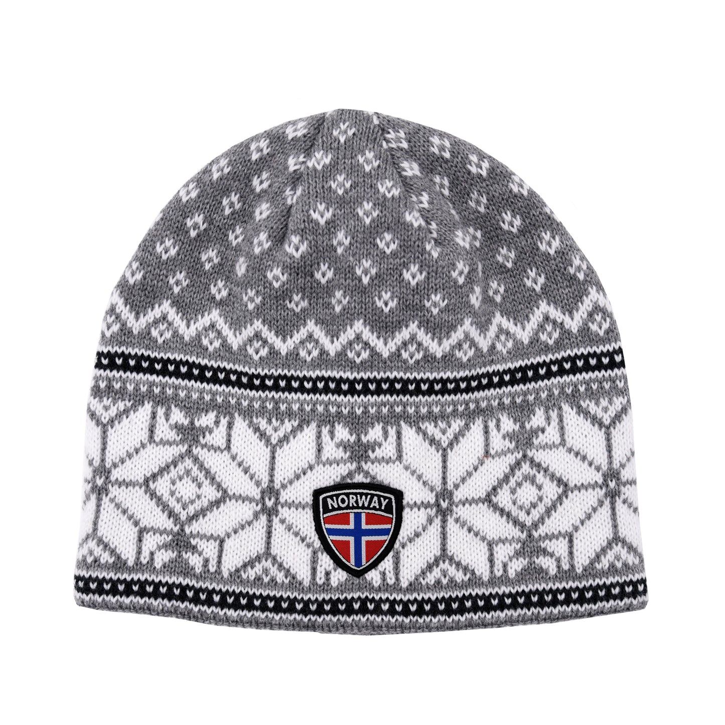 Strikkelue, lys grå m/hvite stjerner