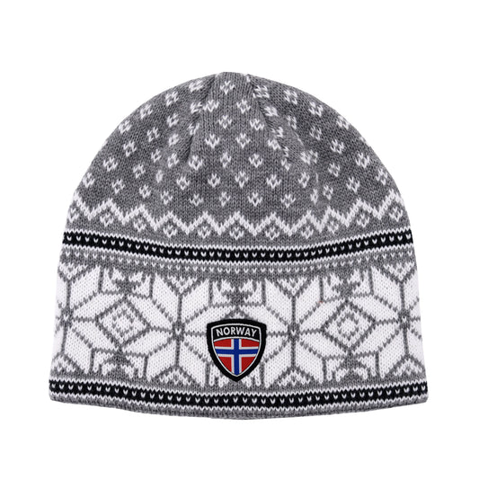 Strikkelue, lys grå m/hvite stjerner