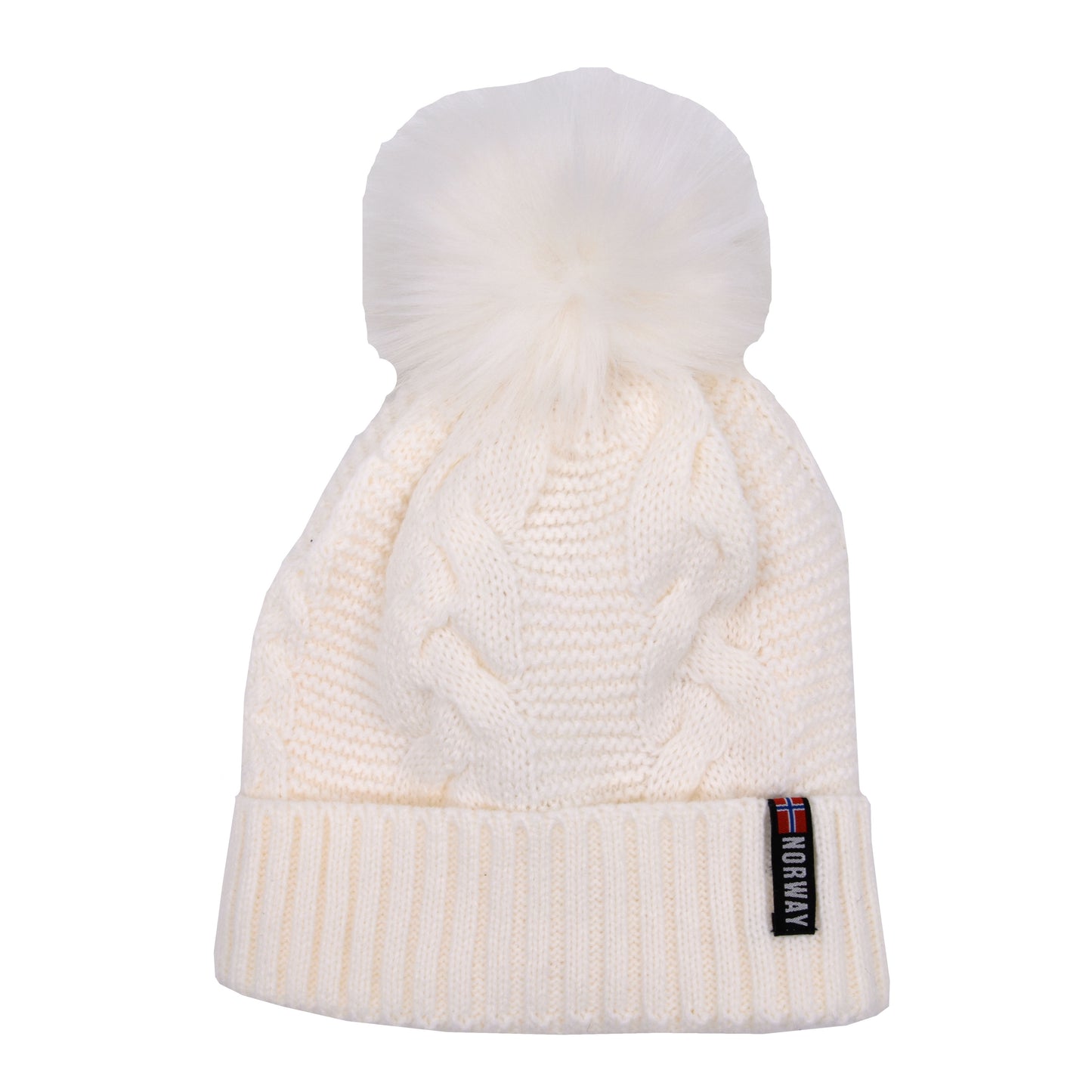 Strikkelue, teddy fleece foret, offwhite