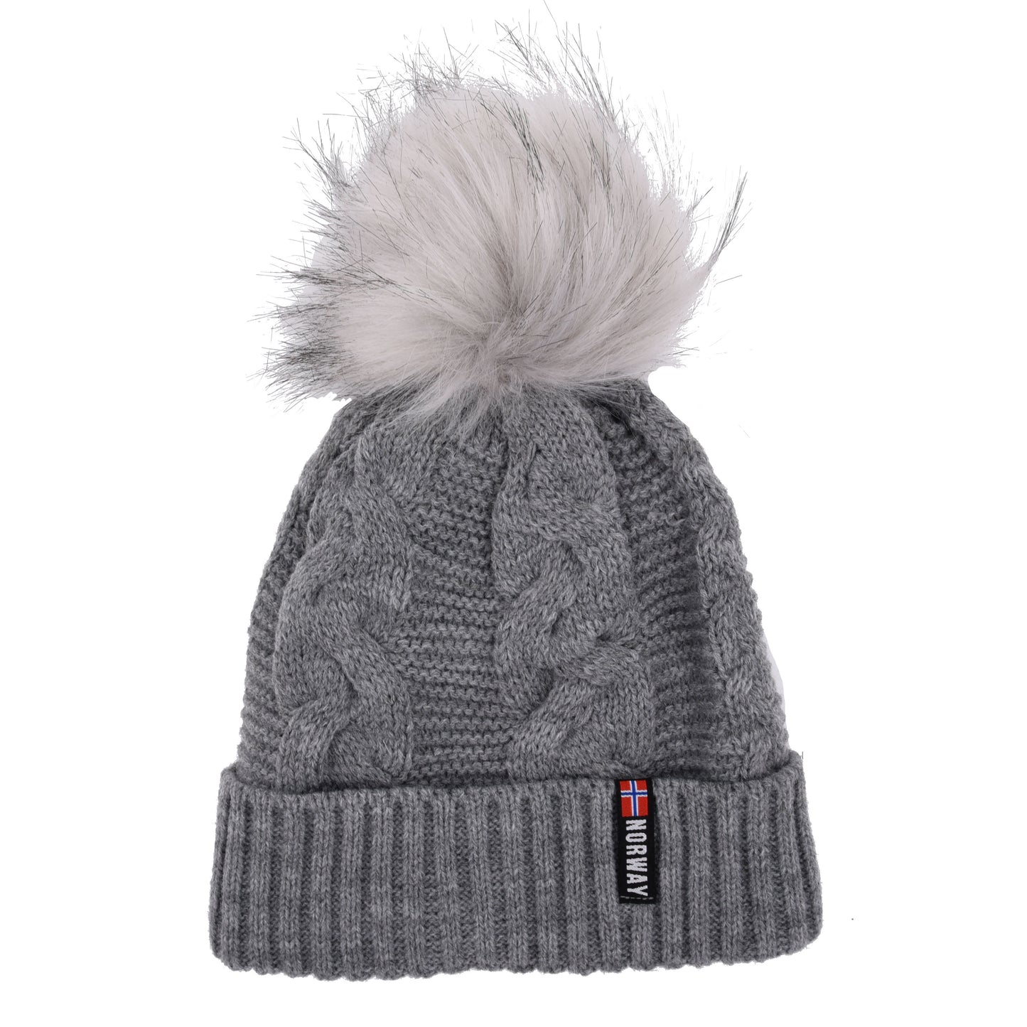 Strikkelue, teddy fleece foret, grå