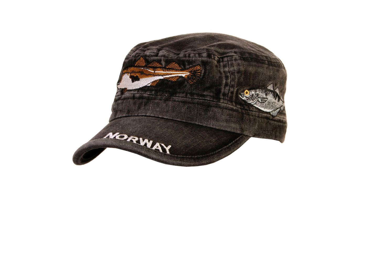 Caps, brodert fisk, svart, Norway