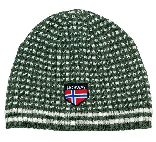 Strikkelue Islender, grønn/hvit, 100% ull