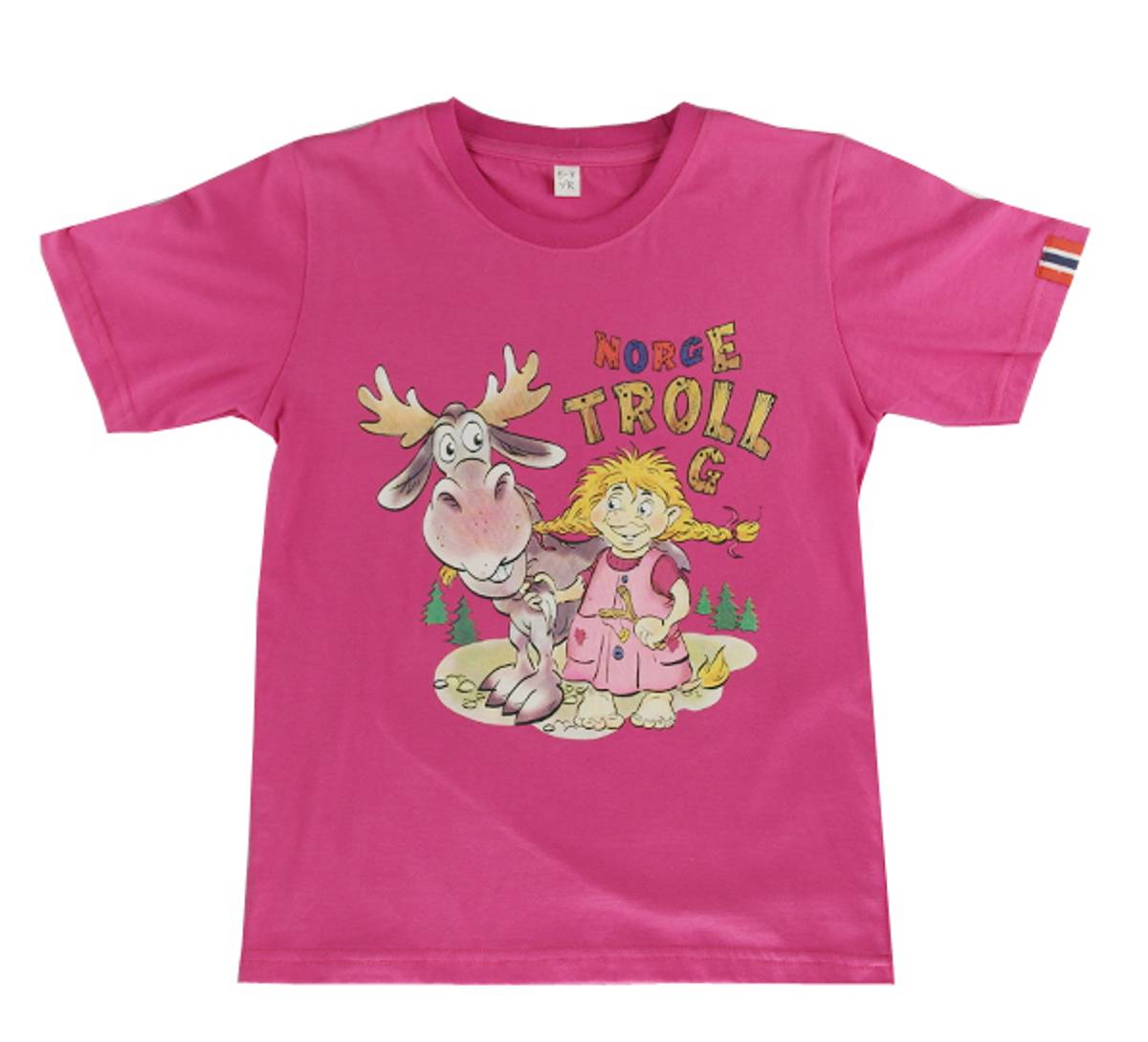 T-skjorte trolljente med elg, barn, rosa