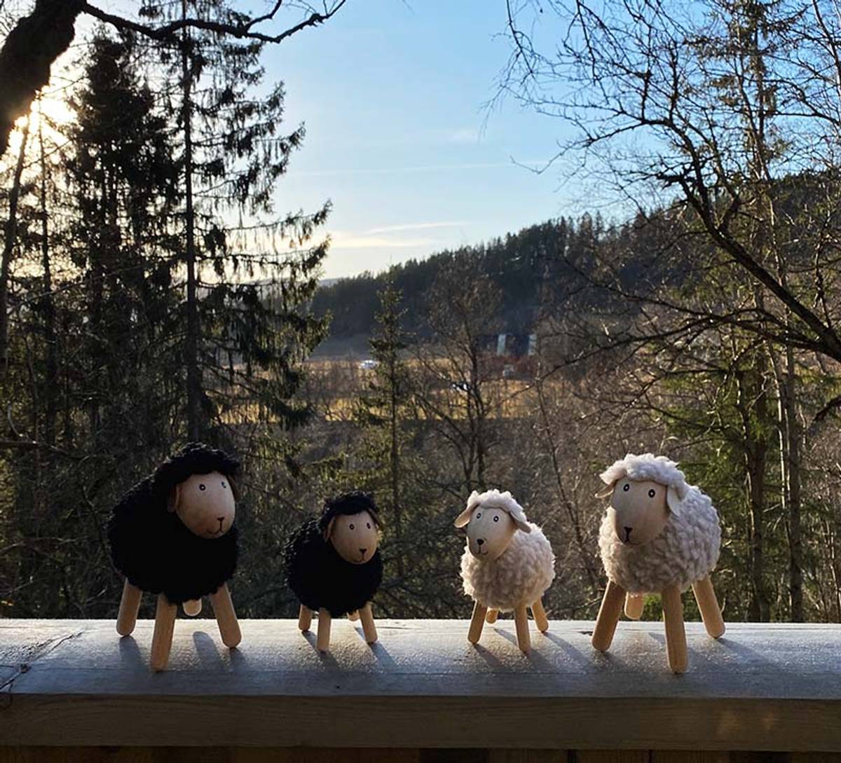 Sau av tre med sort ull, liten