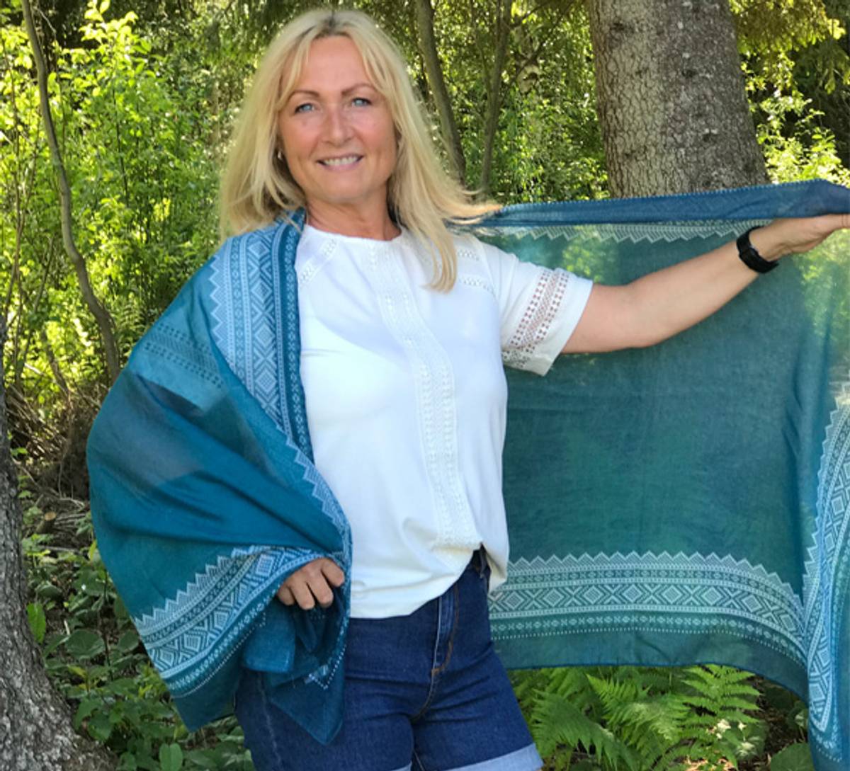 Mariusskjerf, petrol/blå/hvit