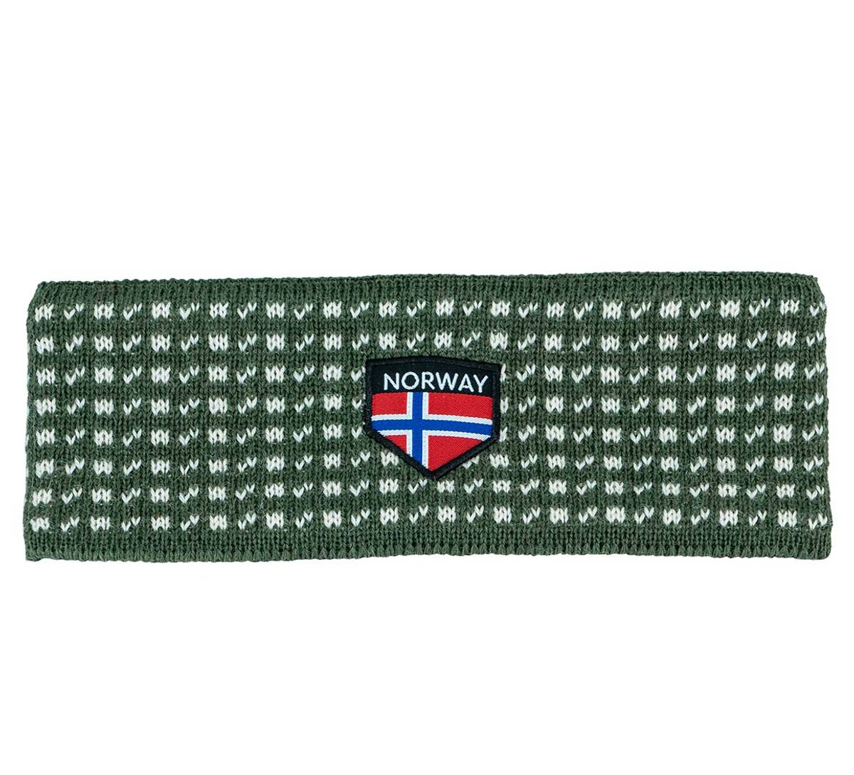 Pannebånd Islender strikket, grønn/hvit, 100% ull