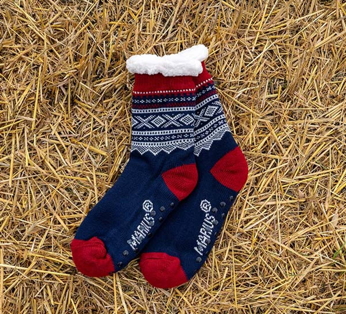 Kosesokk m. Mariusmønster, blå/hvit/rød