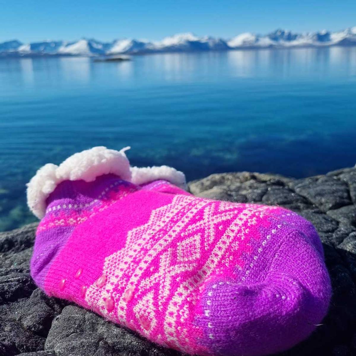 Kosesokk - ankel - Mariusmønster - rosa/hvit/fiolett
