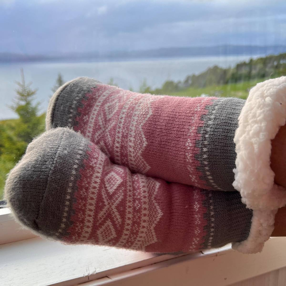 Kosesokk ankel m. Mariusmønster, rosa/hvit/grå