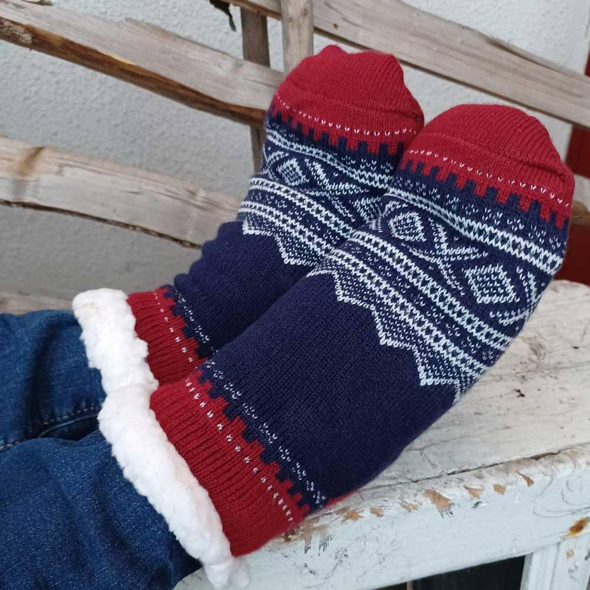 Kosesokk ankel m. Mariusmønster, blå/hvit/rød