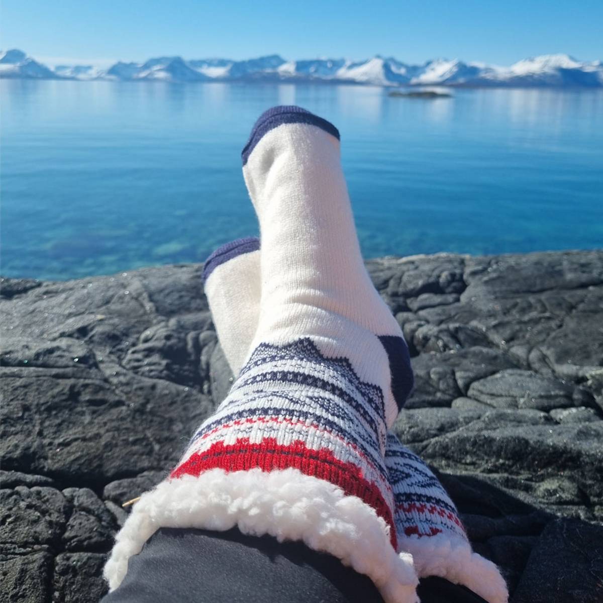 Kosesokk m. Mariusmønster, hvit/blå/rød