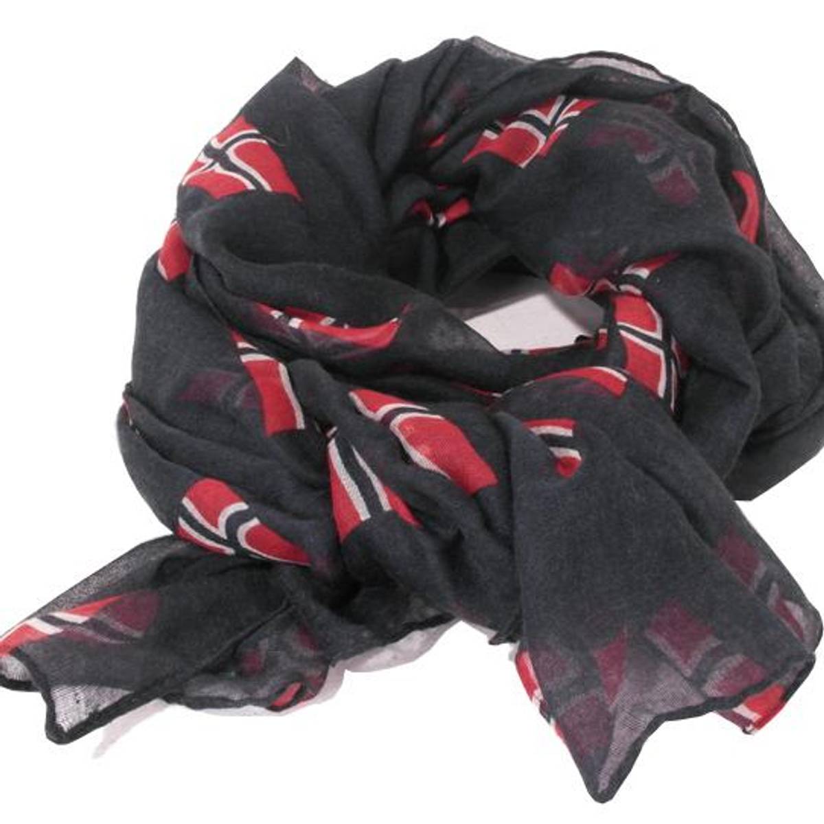 Skjerf, norsk flaggmønster, blått/rødt