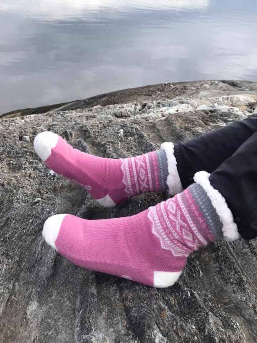 Kosesokk m. Mariusmønster, lys rosa/hvit/grå