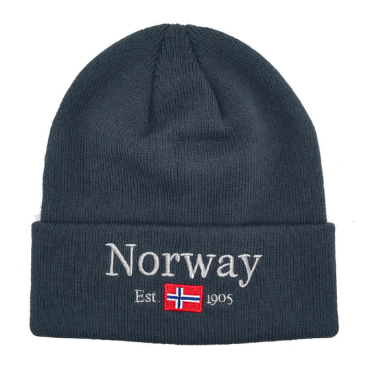 Strikkelue, grå/blå, Norway Est 1905