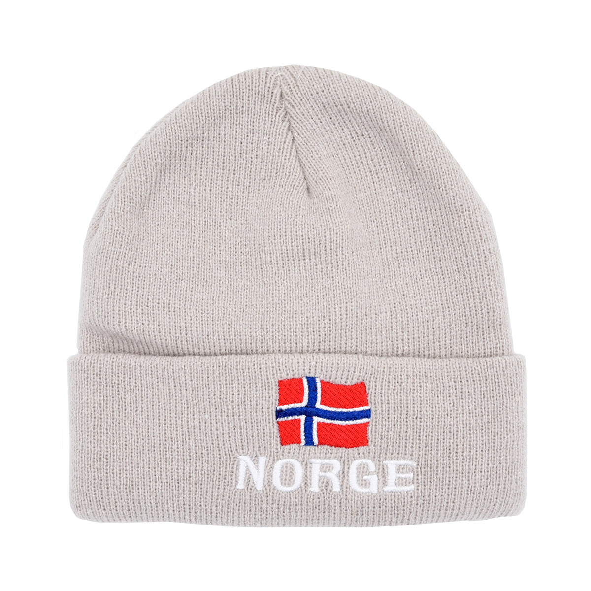 Strikkelue for barn, beige, Norge, norsk flagg
