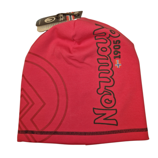 Rosa lue i bomull og spandex. Egnet for turgåing og trening.